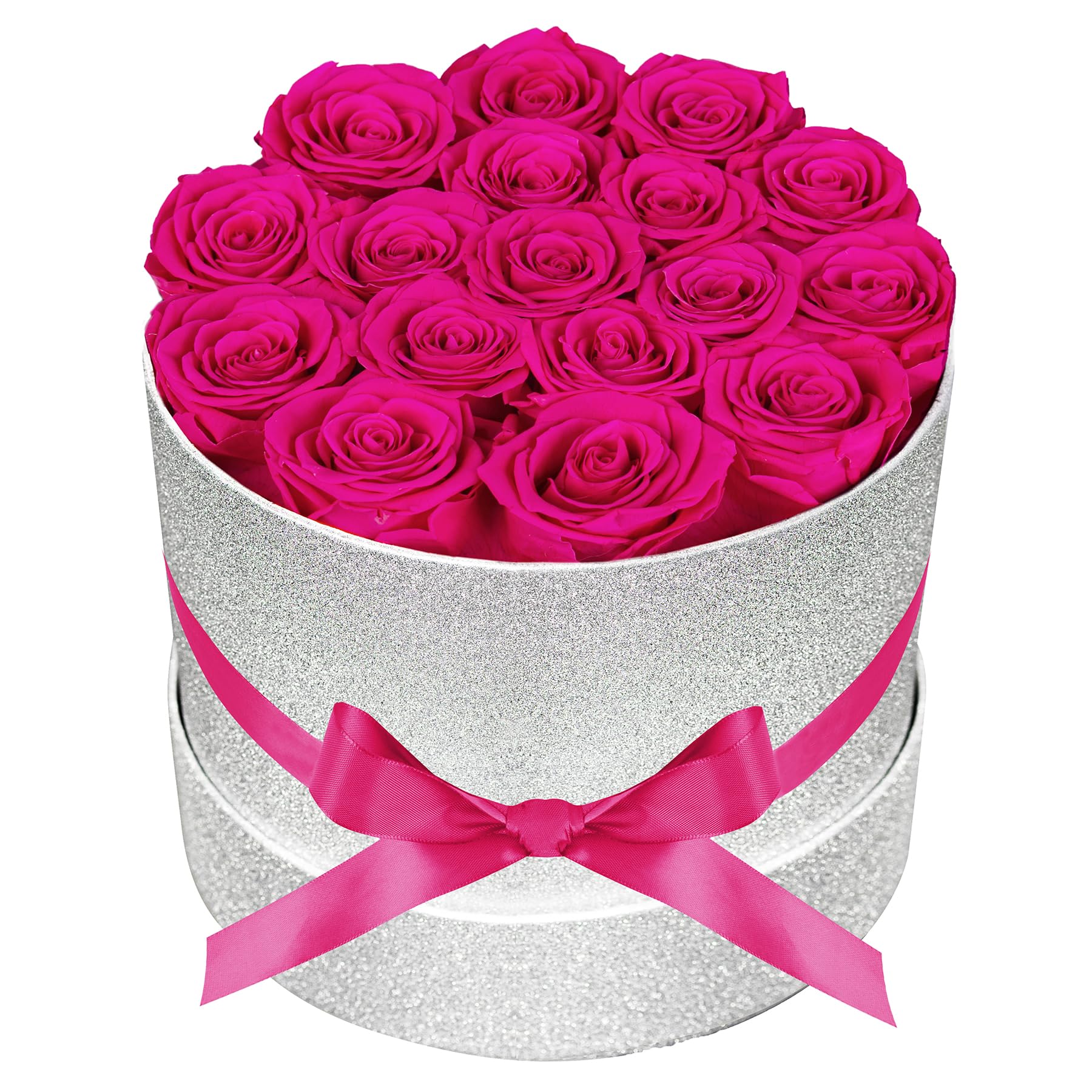 Prifroti 17 Hot Pink Flowers in Glitter Box, Birthday Gifts for Women, Preserved Flowers, Mothers Day Roses Gift for Mom