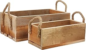 BELLE VOUS Cajon Madera Almacenaje - Set de 2 Cajas Apilables Madera con Asa de Cuerda de Yute - Cajas de Paletas Abiertas para Organizar – Cofre para Almacenamiento Habitación, Cocina o Sala 