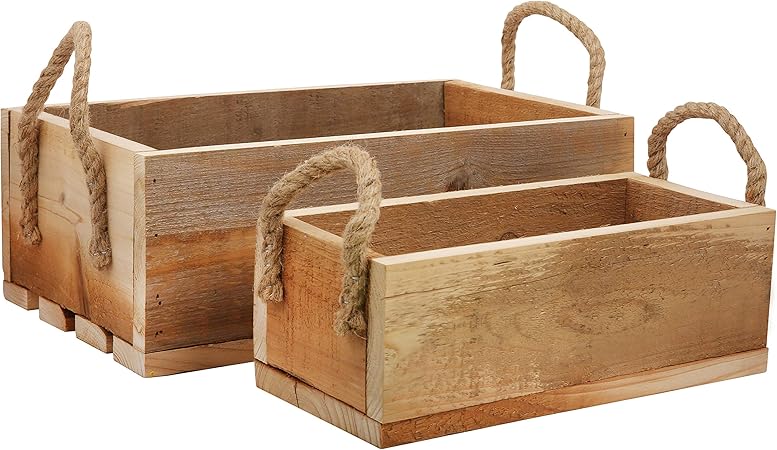 BELLE VOUS Cajon Madera Almacenaje (Set de 2) - Cajas Apilables Madera con Asa de Cuerda de