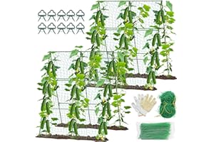 MQHUAYU 2 PCS Cucumber Trellis for Climbing Plants Outdoor, Garden Trellis for Raised Bed Garden,Vegetable Grow Supports with Climbing Net for Tomato Bean Squash, Grape Zucchini (2PCS)