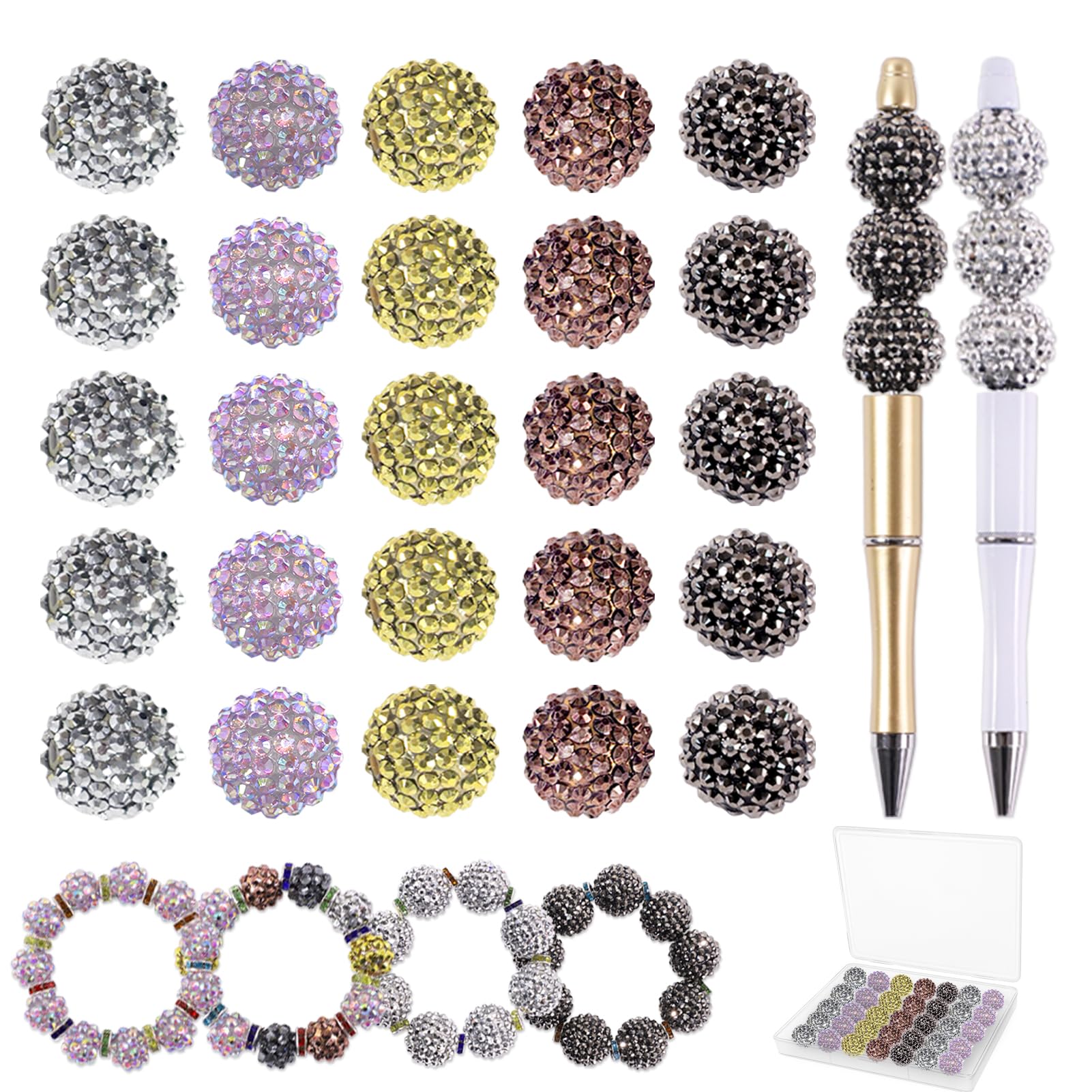 Photo 1 of 20mm Beads for Pens - 50 Pcs DIY Rhinestone Beads for Beadable Pens - Spacers for Beaded Pen Supplies - Glitter Acrylic Bubblegum Round Bling Bead for Keychains - Focal Bead for Bracelets (Advanced)