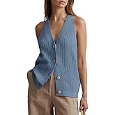Womens Button-Front Sweater Vest Top V Neck Sleeveless Knit Tank Fitted Halter Raceback Cardigan Vest