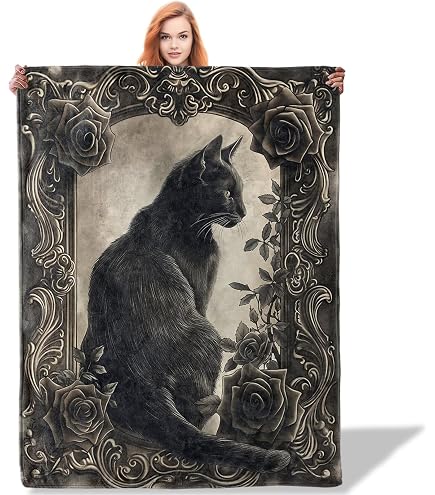HommomH Black Cat Throw Blanket - Soft Fleece Blanket 50" X 80", Cat Lover Gift, Cozy Home Decor