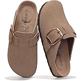 KIDMI Genuine Suede Clogs for Women Memory Foam Cork Footbed Potato Shoes Slip On Leather Mules with Big Buckle