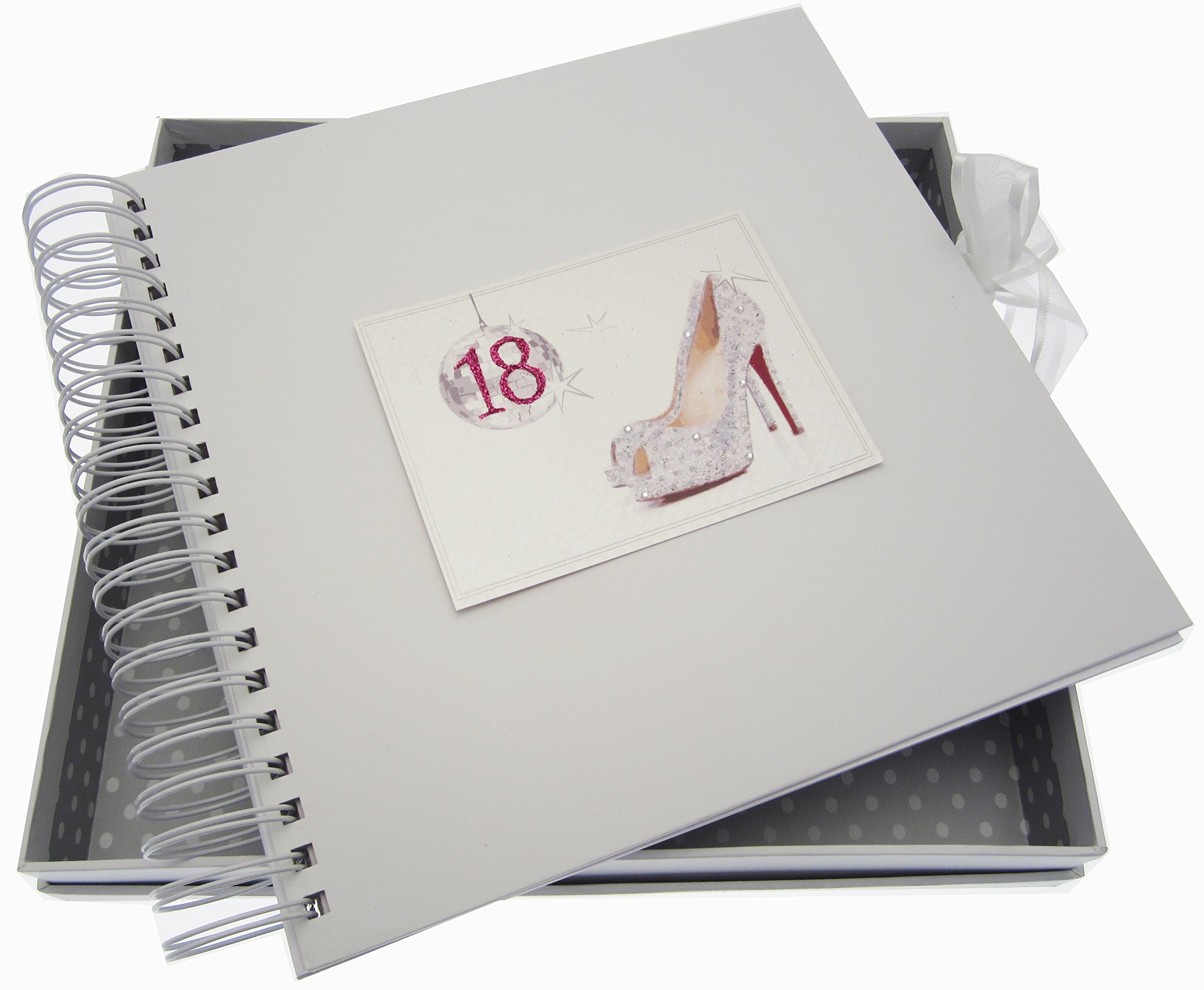 White Cotton Cards 18th Birthday Card and Memory Book Glitter Ball and Shoes