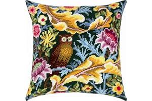 Brvsk Tapestry Needlepoint Kit for Adults and Beginners — Owl by John Henry Dearle 16″ × 16″ with Clear, Precise Printed Design on Cotton Canvas; Includes 2 Needles, Yarn, and Easy-Read Chart