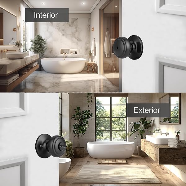 NCSEN 6-PACK MATTE BLACK DOOR KNOBS,INTERIOR DOOR KNOB WITH LOCK,COASTAL STYLE DOOR KNOB FOR PRIVACY AND BEDROOM (BATH OR PRIVACY)
