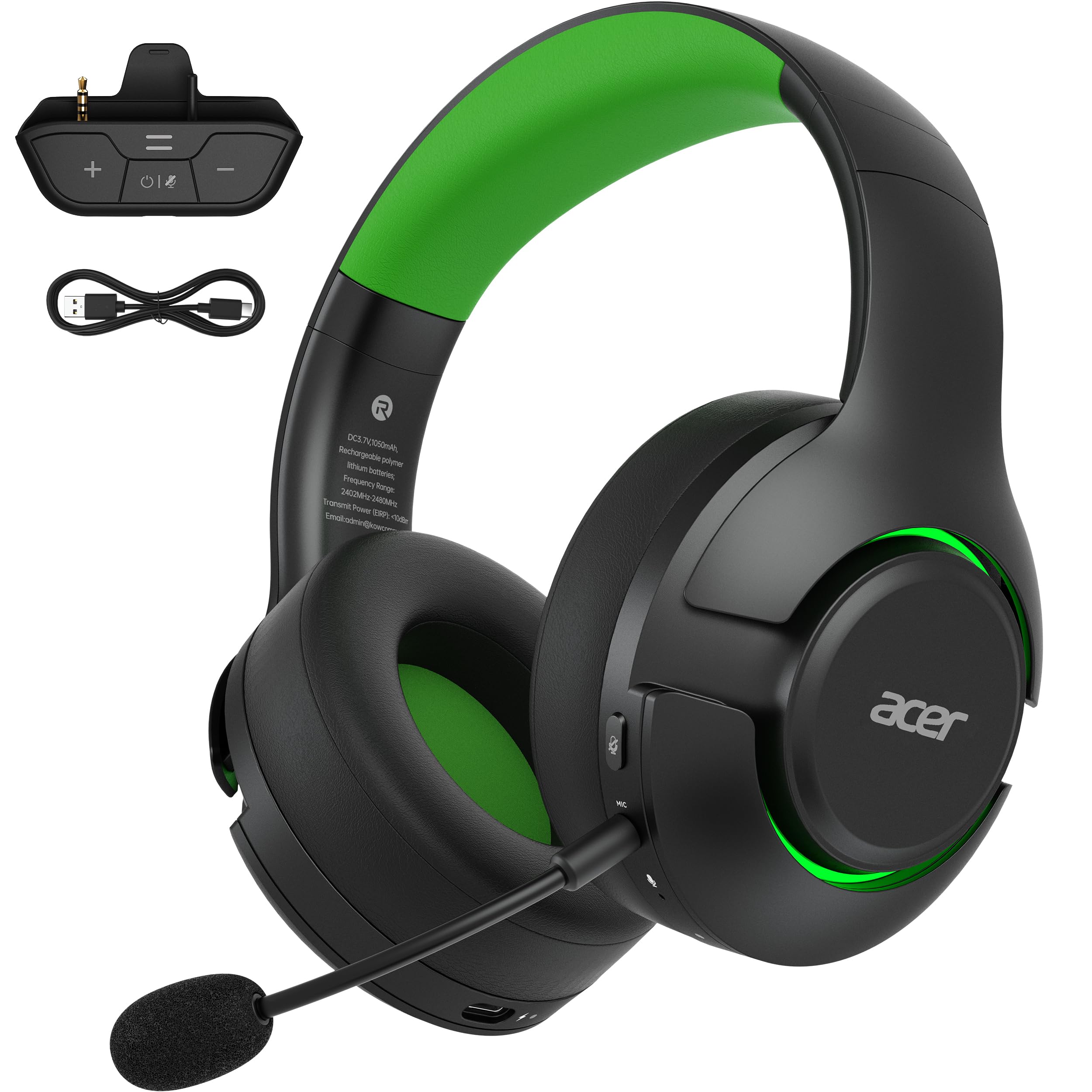 acer Wireless Gaming Headset for Xbox Series X|S & Xbox One, Bluetooth 5.4 Headphones with Noise Canceling Mic, 3D Surround Sound, 40H Battery, Compatible with PC, PS5, Switch, Mac - Black Green