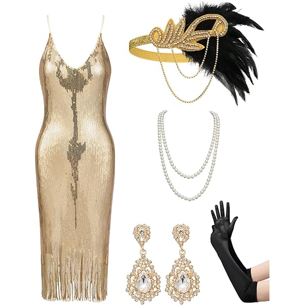 Amazon.com: Women's Flapper Dresses 1920s Beaded Fringed Great Gatsby Dress  (Medium, Style4 Black&Silver) : Clothing, Shoes & Jewelry