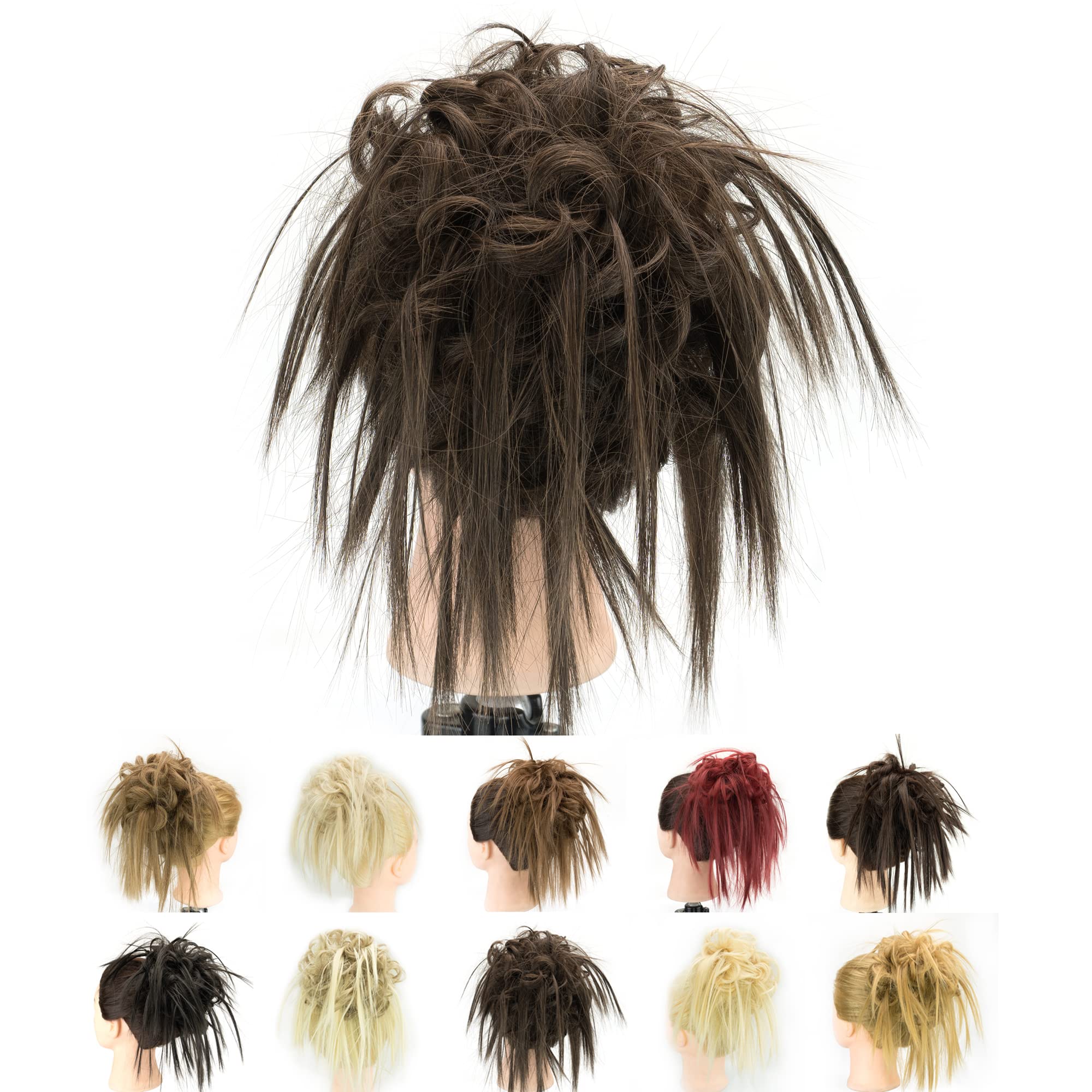 IMISSU 2PCS Messy Hair Bun Piece Updo Fake Scrunchies Extension Wavy Curly Hairpieces Ponytail Chignon Headband for Women Girls (2PCS Light Brown)