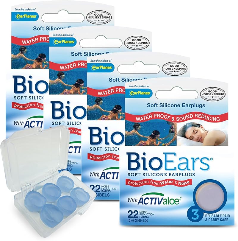 BioEars Soft Silicone Earplugs Multi Pack 4 Pack 12 Pairs Comfort Sleep Noise