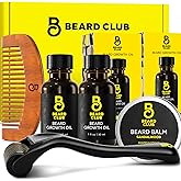 The Beard Club Enhanced Beard Growth Kit - Derma Roller, Beard Growth Oil (2PK), Sandalwood Beard Balm, Comb - Gift Set