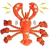 Pawfoo Lab Large Squeaky Dog Toys, Rope Tug of War Dog Toys for Puppy, Small, Medium, Large Dogs, Interactive Stuffed Lobster Plush Toys