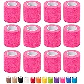 12 Pack Self Adhesive Bandage Wrap, 2 in x 5 Yards Non-Woven Self Adherent Cohesive Bandage, Vet Wrap Wound Tape for Thumb Finger Wrist Knee Ankle, Pink