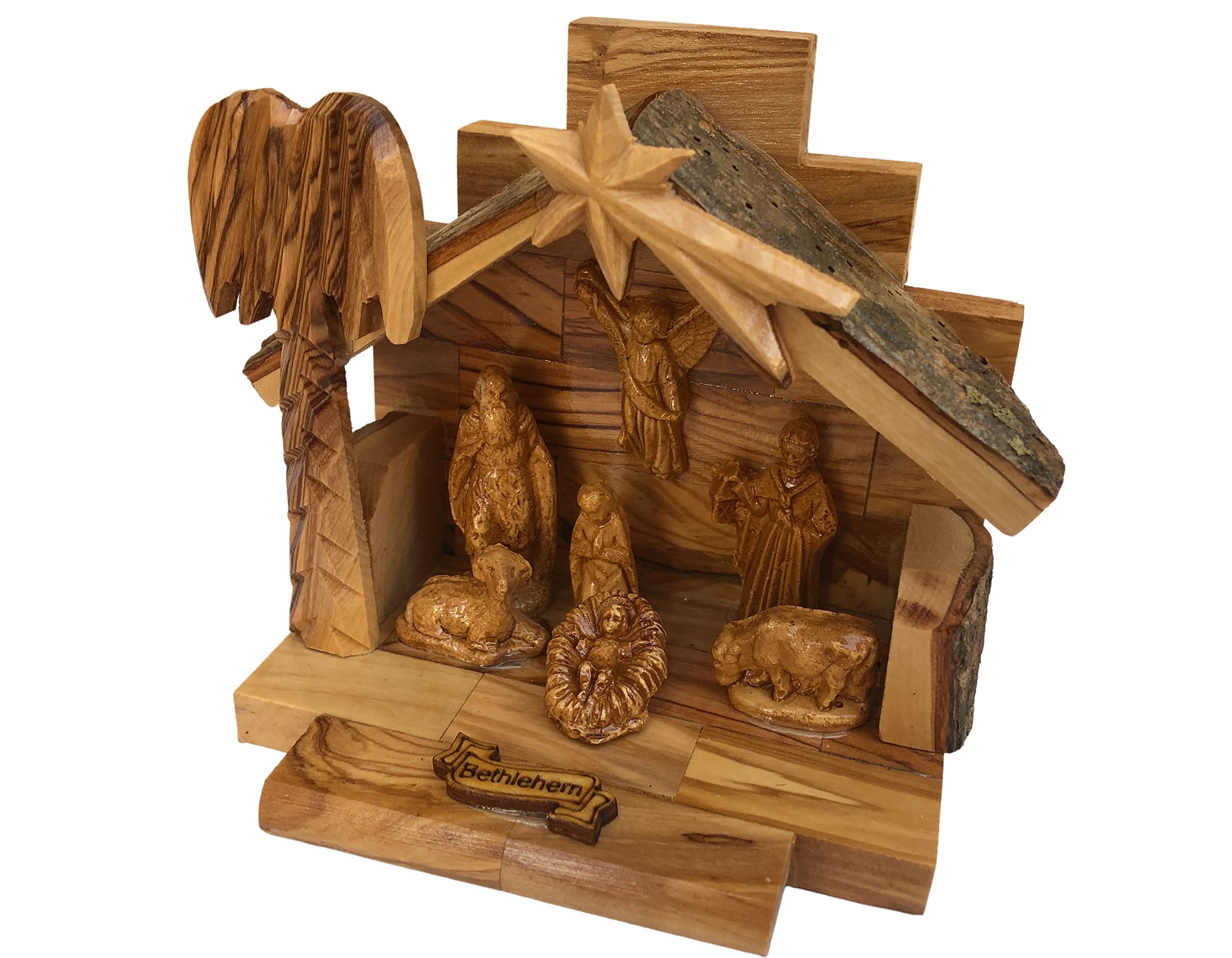 Jerusalem Olive Wood Nativity Set with Bethlehem Figures