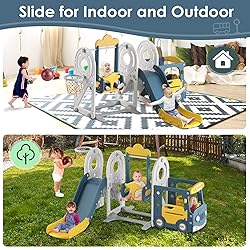 BIERUM 5 in 1 Toddler Slide and Swing Set, Kid