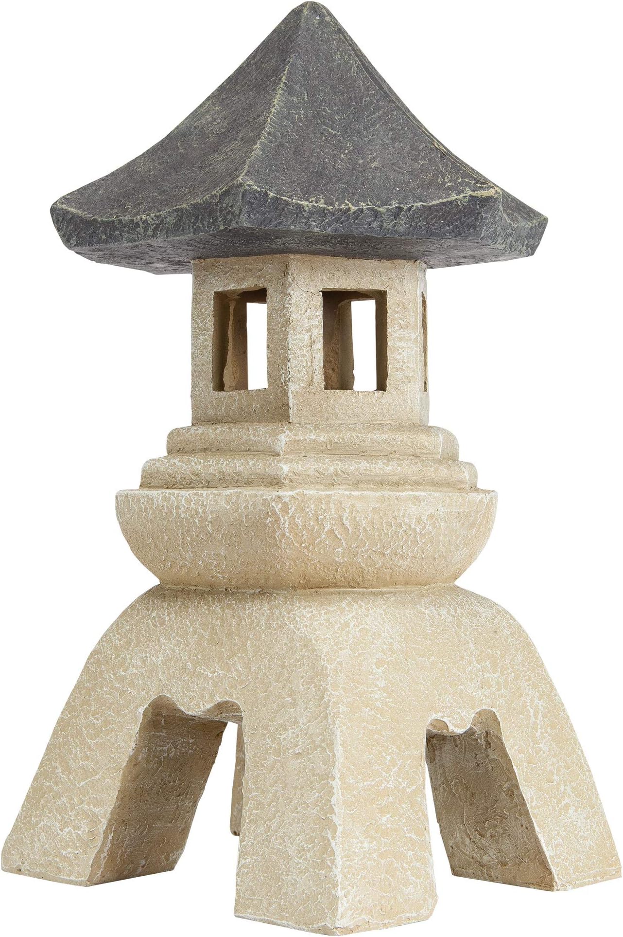 Asian Decor Pagoda Lantern Outdoor Statue, Medium 10 Inch, Poly Resin, Two Tone Faux Stone
