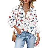 HOTOUCH Womens Button Down Shirts Linen Cotton Long Sleeve Blouses Casual Collared Loose Fit Gauze Tops with Pocket