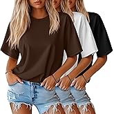 Huukeay 3 Pack Women's Half Sleeve T-Shirts, Crew Neck Elbow Length Tops Loose Casual Basic Tees Summer Tunic Tops