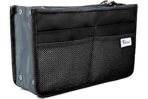 Periea Chelsy Purse Organizer Insert with Handles & 13 Pockets - 3 Sizes (Black, Medium)