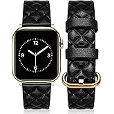 Newlibery Designer Leather Bands Compatible with Apple Watch Band 38mm 40mm 41mm 42mm(S11/10) for Women,Genuine Leather Checkered Engraved Strap for iWatch Series 11/10/9/8/7/6/5/4/3/2/1/SE/Ultra3/2/1