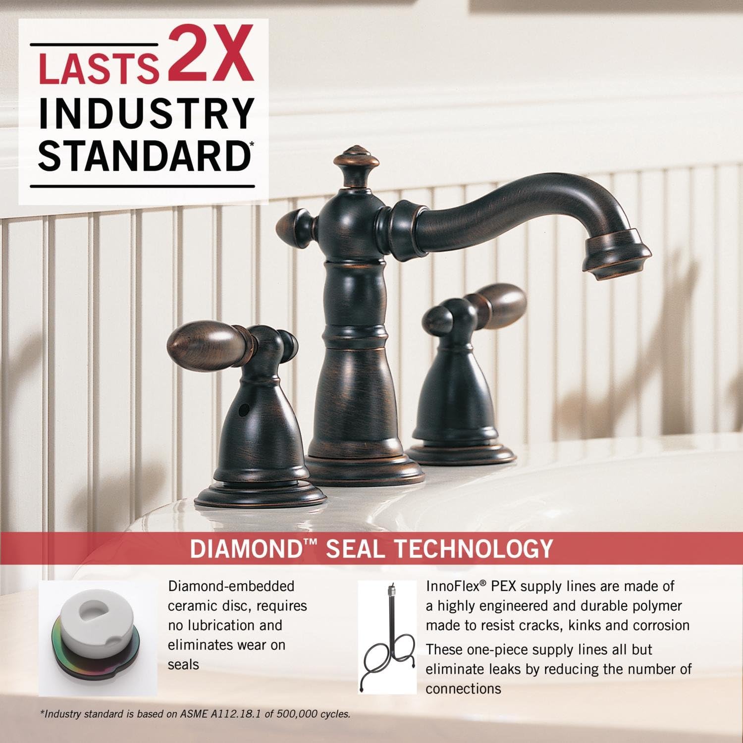 Delta Faucet Victorian Widespread Bathroom Faucet 3 Hole, Bronze Bathroom Faucet, Diamond Seal Technology, Metal Drain Assembly, Venetian Bronze 3555-RBMPU-DST - - 