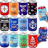 Dandat 24 Pack Insulated Neoprene Can Cooler Sleeves for Drink,Beach Themed Can Cooler Collapsible Beverages Drink Holders with Funny Quotes for Soda Cans, Bottles, BBQs, Party Favors 6.5 x 3.3 Inch