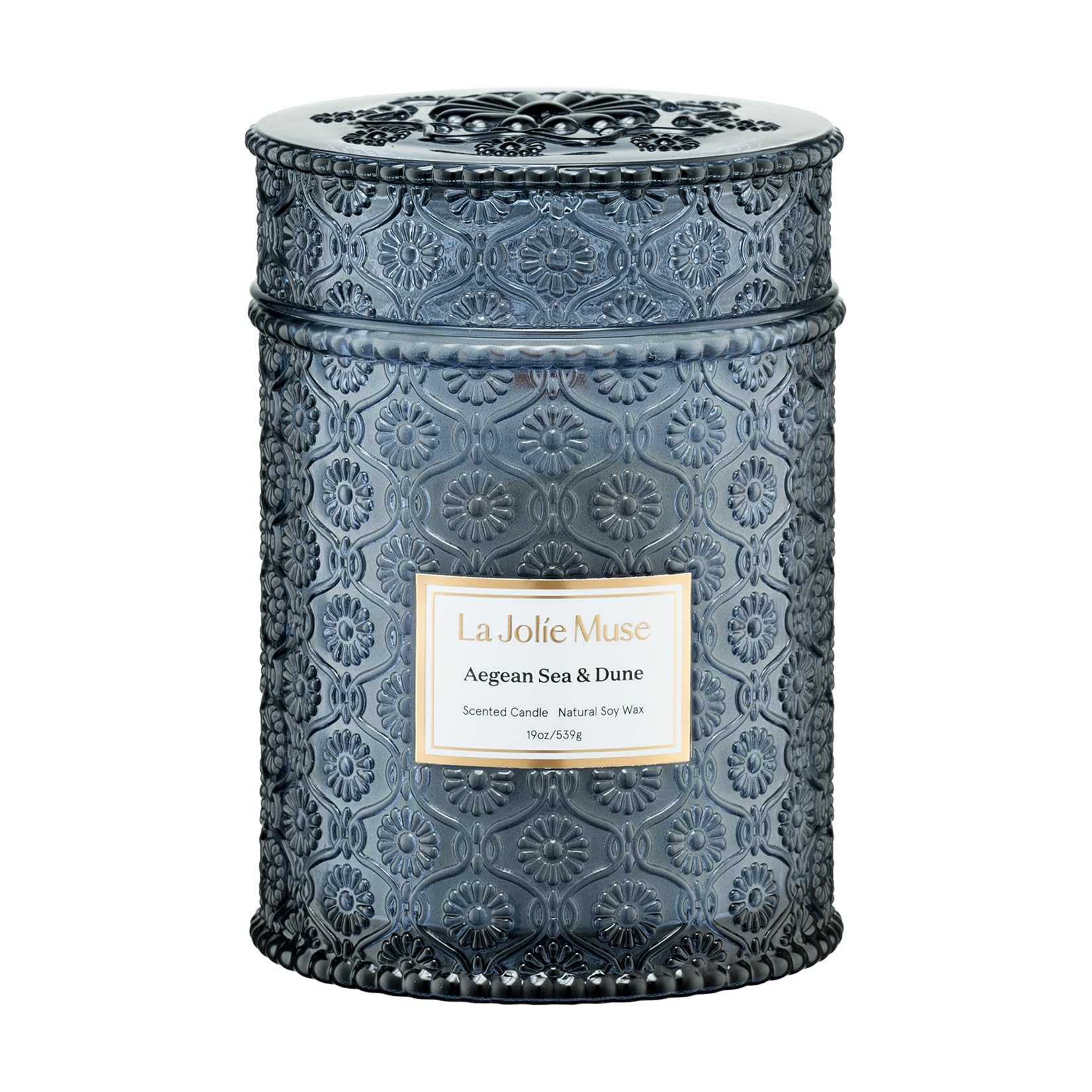LA Jolie Muse Ocean Scented Candle, Marine Scent, 19oz Large Candle Gifts for Women, Wood Wicked Candle for Home Scented, Long Burning Glass Jar Candle