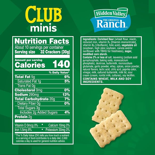 CLUB MINIS CRACKERS, LUNCH SNACKS, SNACK CRACKERS, HIDDEN VALLEY RANCH, 11OZ BOX (1 BOX)
