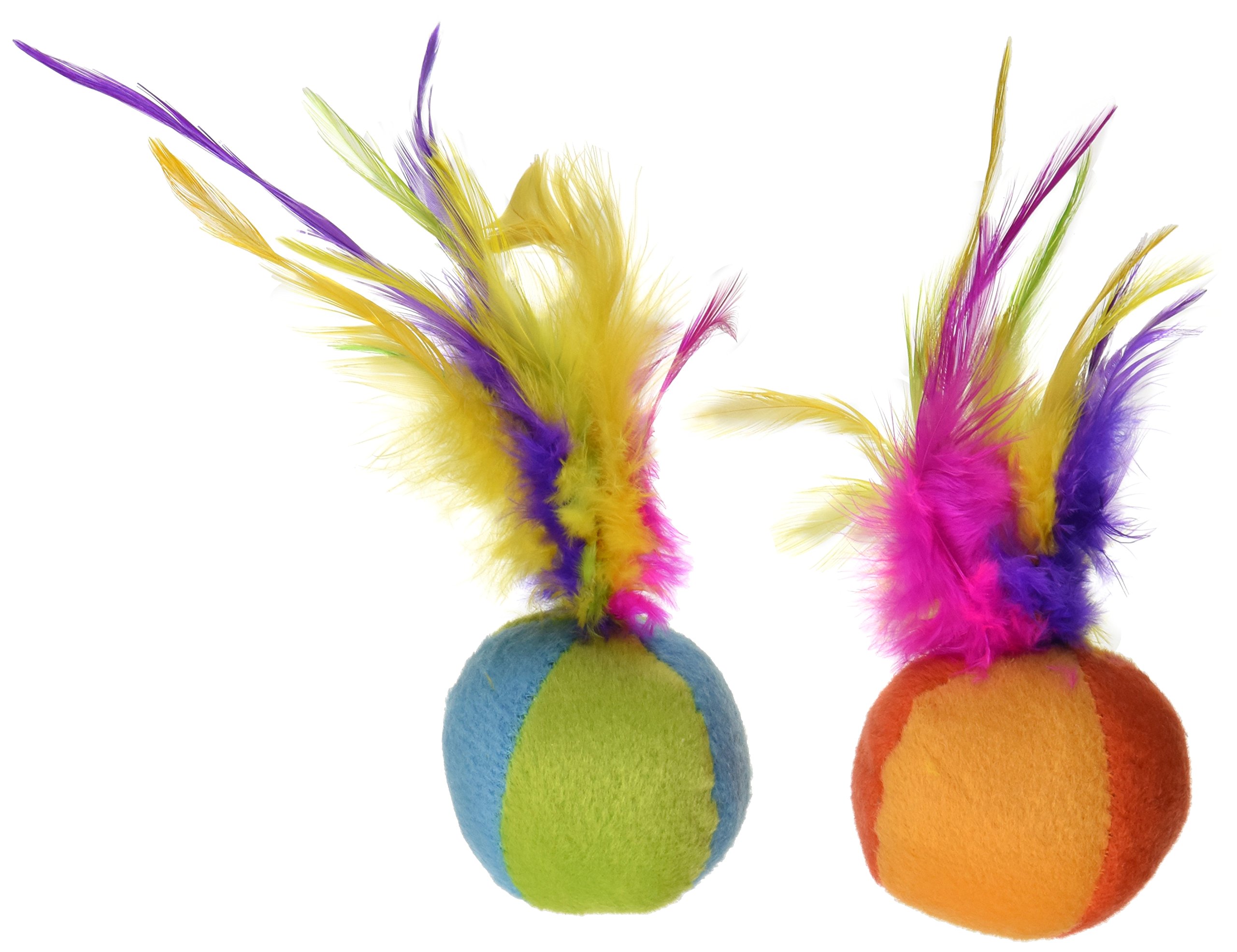 Photo 1 of SmartyKat (2 Count) Flutter Balls Feather Cat Toys - Multi Color, 2 Count