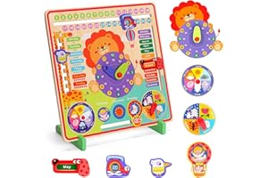 YUNHE XINQIAO TOYS FACTORY Montessori Toys for 4 Year Old,Wooden Calendar and Teaching Clock for Kids Learning Clock for Telling Time, Date, Days of The Months, Seasons and Weather-Educational Toys for Boys and Girls（7 in 1）