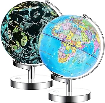 exerz 23cm globo terraqueo iluminado soporte de metal mapa de ingles lampara led 2 en 1 iluminada sin cable mapa politico estrella de