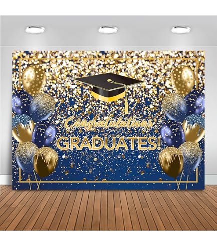 thumbnail image 2 of Mocsicka Blue Gold Class Of 2025 Backdrop Congratulations Graduates Background Graduation Prom Party Decoration Banner Photo Booth Props (7x5ft 2 of 9