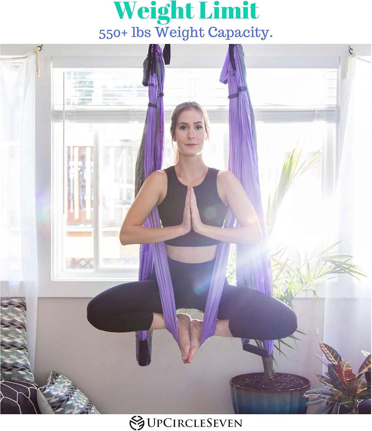 UpCircleSeven Aerial Yoga Swing Set - Yoga Hammock/Sling Kit + Extension Straps & Guide - Inversion Swing for Beginners & Kids - Ceiling Hanging Yoga Sling (Purple/Grey) : Sports & Outdoors