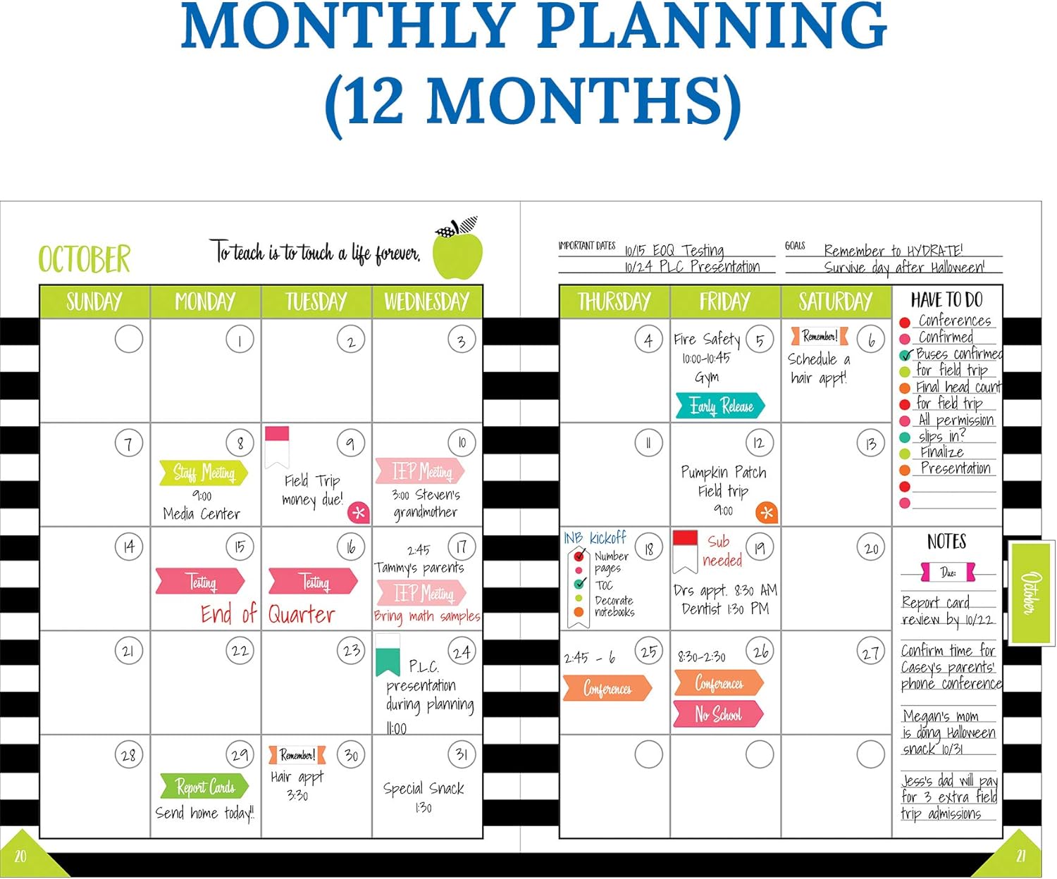 Schoolgirl Style Black, White and Stylish Teacher Planner—Undated Weekly/Monthly Lesson Plan Book and Record Organizer for Classroom or Homeschool (8 inches x 11 inches), multi (105029) : Office Products