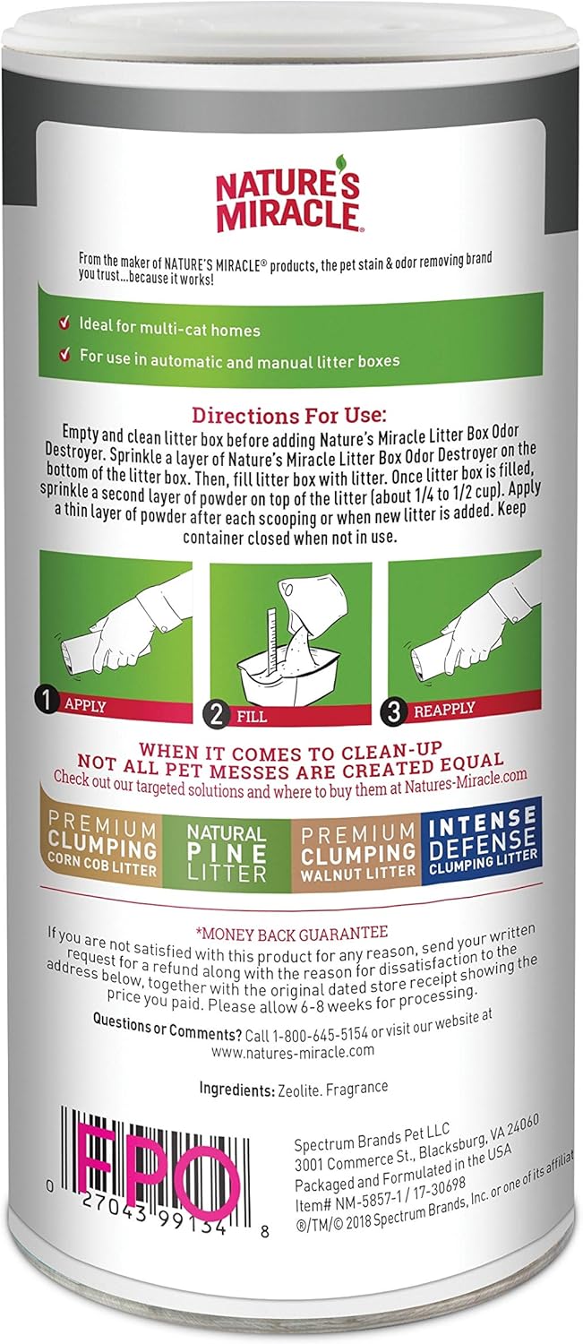 Nature's Miracle Just for Cats Odor Destroyer Litter Powder, 20 oz : Pet Supplies