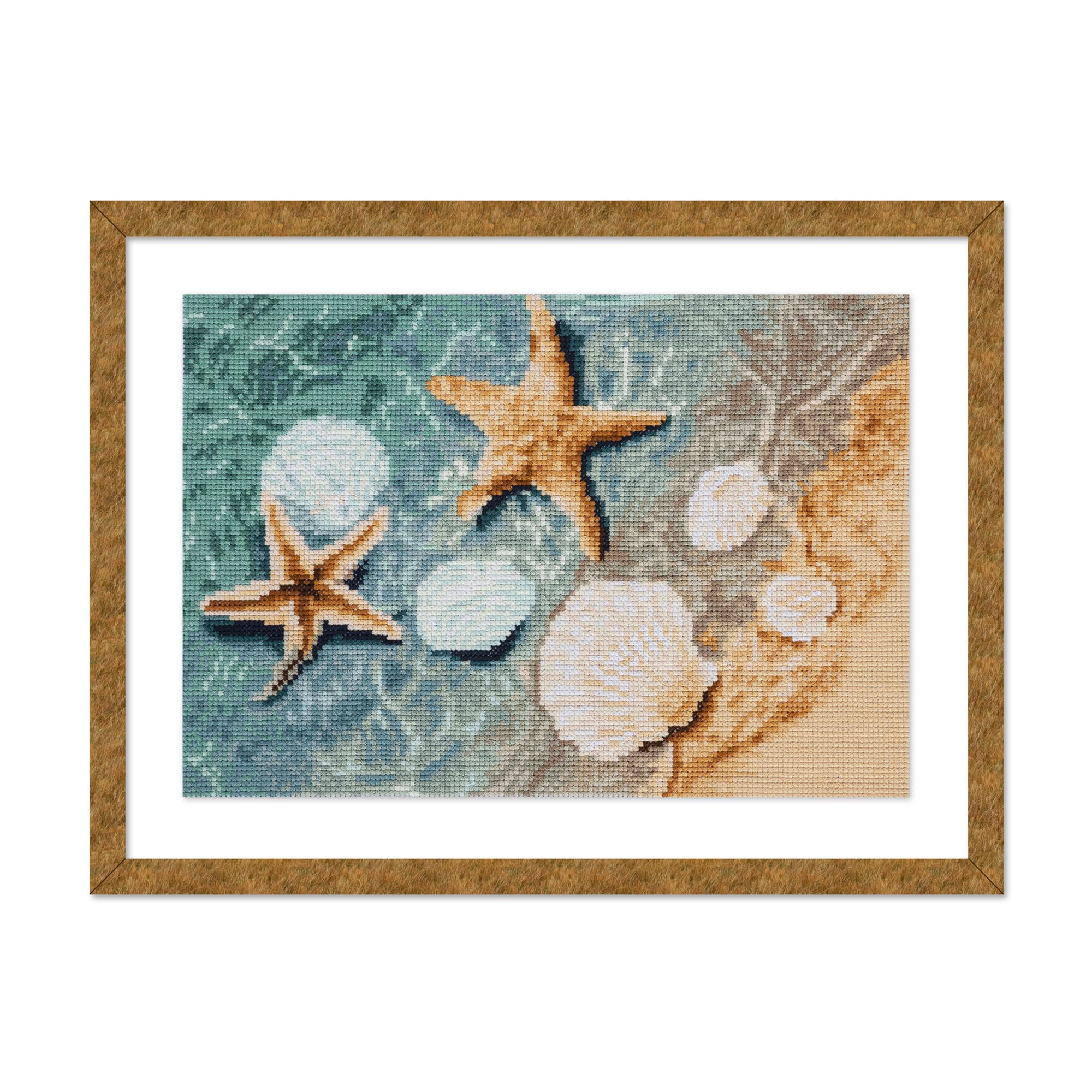 Trimits Printed Cross Stitch Kits - Printed Embroidery Needlecraft for Adults Beginners Kids, Christmas, Gifts, Wall Art (Frame Not Included), 11 Count Aida, Crystal Shore