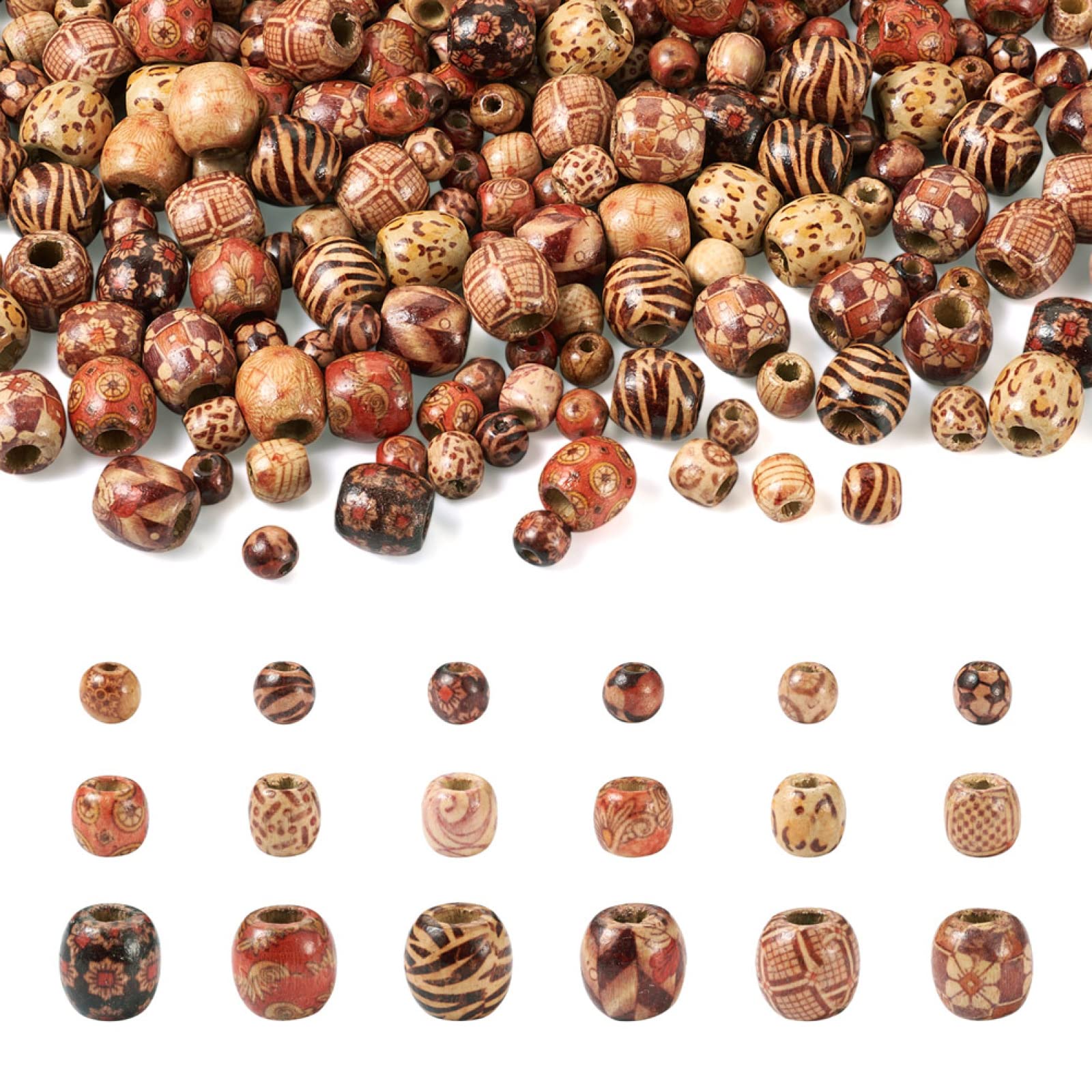 Craftdady 300Pcs Wooden Large Hole Round Bead Natural Painted Braid Bead Rondelle European Wood Spacers Bulk for Macrame Garland Bracelet Making