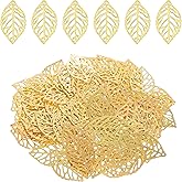 Ajcotahm 100Pcs Leaf Charms for Jewelry Making, Gold Hollow Leaf Charm Vintage Metal Leaves Pieces for Wedding Garland Party Decorations Pendant Necklace Bracelet Earring DIY Crafts Project