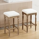 LZAREAL Farmhouse Counter Stools Without backrest Set of 2 Upholstered Counter Height Bar Stools with Wood Legs County Rustic