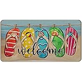 TopXmai beach door mat,Welcome Flip Flops Beach Mat,beach door mats outdoor indoor entrance,summer door mat outdoor 17x30 Doo