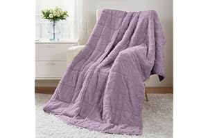 Drewin 15 lbs Weighted Blanket Queen Size, 60 x 80 inches, Dual Sided Soft Fuzzy Jacquard Sherpa Weighted Blankets for Adults, Comfortable Sofa Bed Blanket for Sleeping, Purple