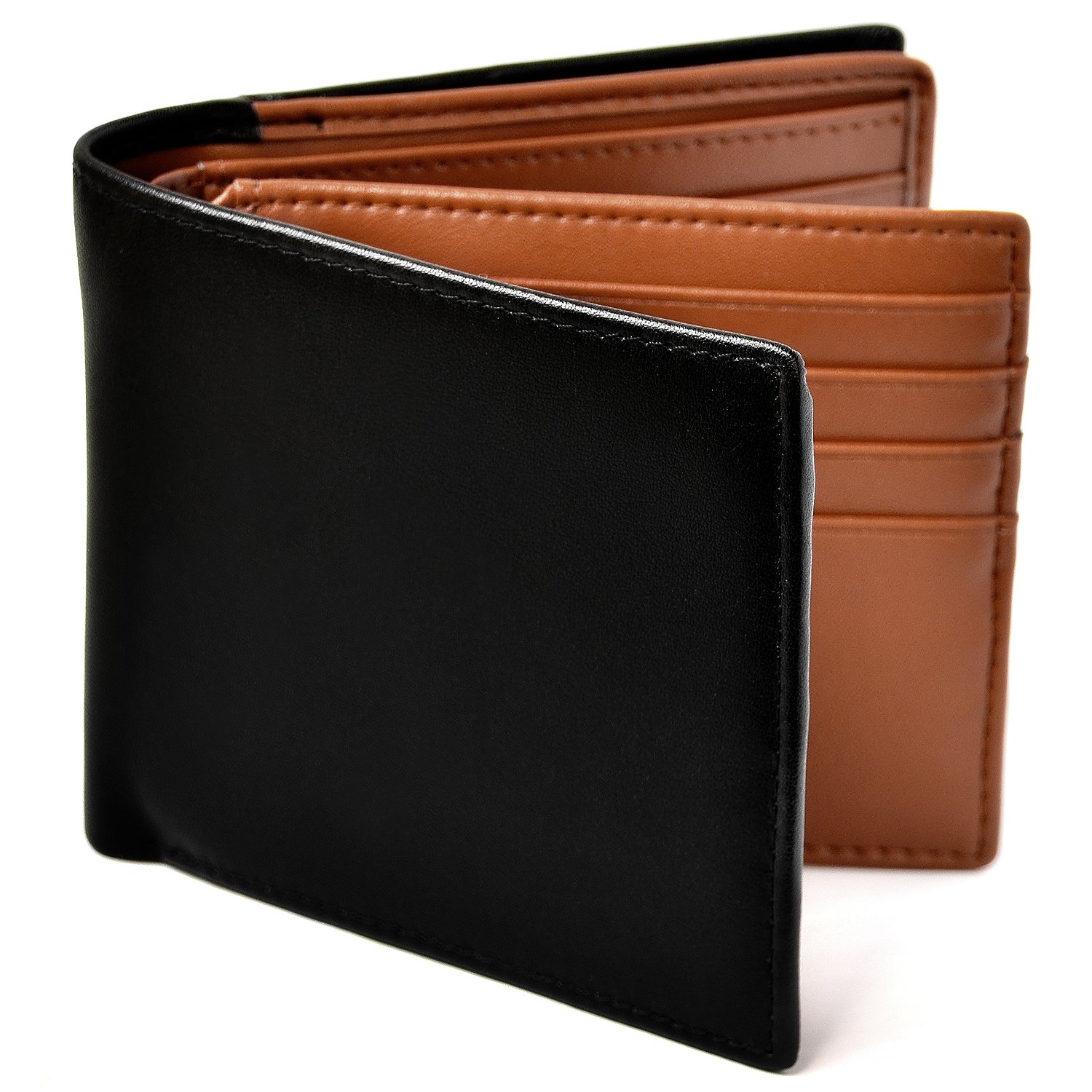 [Le sourire] 二つ折り 財布 本革 大容量 カード 18枚収納 新設計のボックス型小銭入れ メンズ (ブラック×ブラウン)商品画像