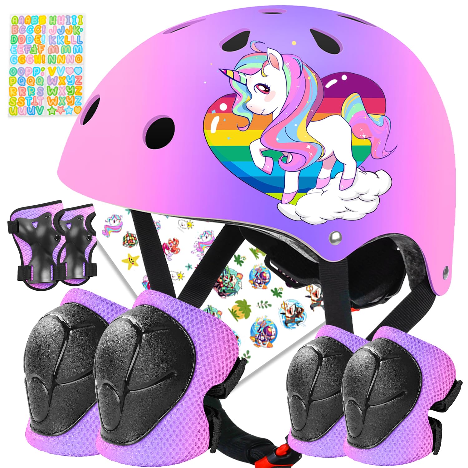 Photo 1 of BiutiMama Toddler Kids Bike Helmet Set for Boys Girls Color Gradient Adjustable Skateboard Helmet Protective Gear Set Knee Elbow Wrist Pads for Bike, Roller, Scooter, Cycling, Balance and More Sports