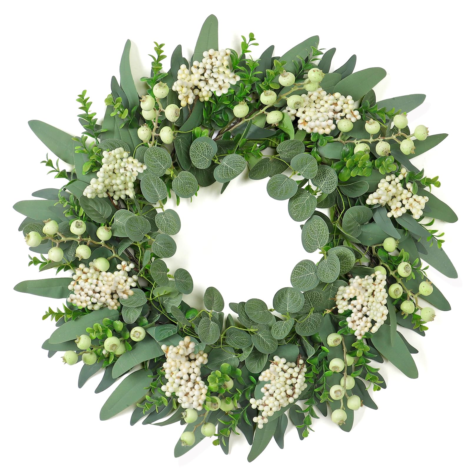 Weldomcor 50 cm Artificial Eucalyptus Wreath, Door Wreath with Berries, Spring Summer All Seasons Wreath for Front Door Outdoor Wall Window Festival Porch Farmhouse Patio Garden Decor