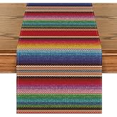 Artoid Mode Colorful Stripes Serape Mexican Table Runner, Mexico Dia De Los Muertos Fiesta Kitchen Dining Table Decoration for Home Party Decor 13x72 Inch