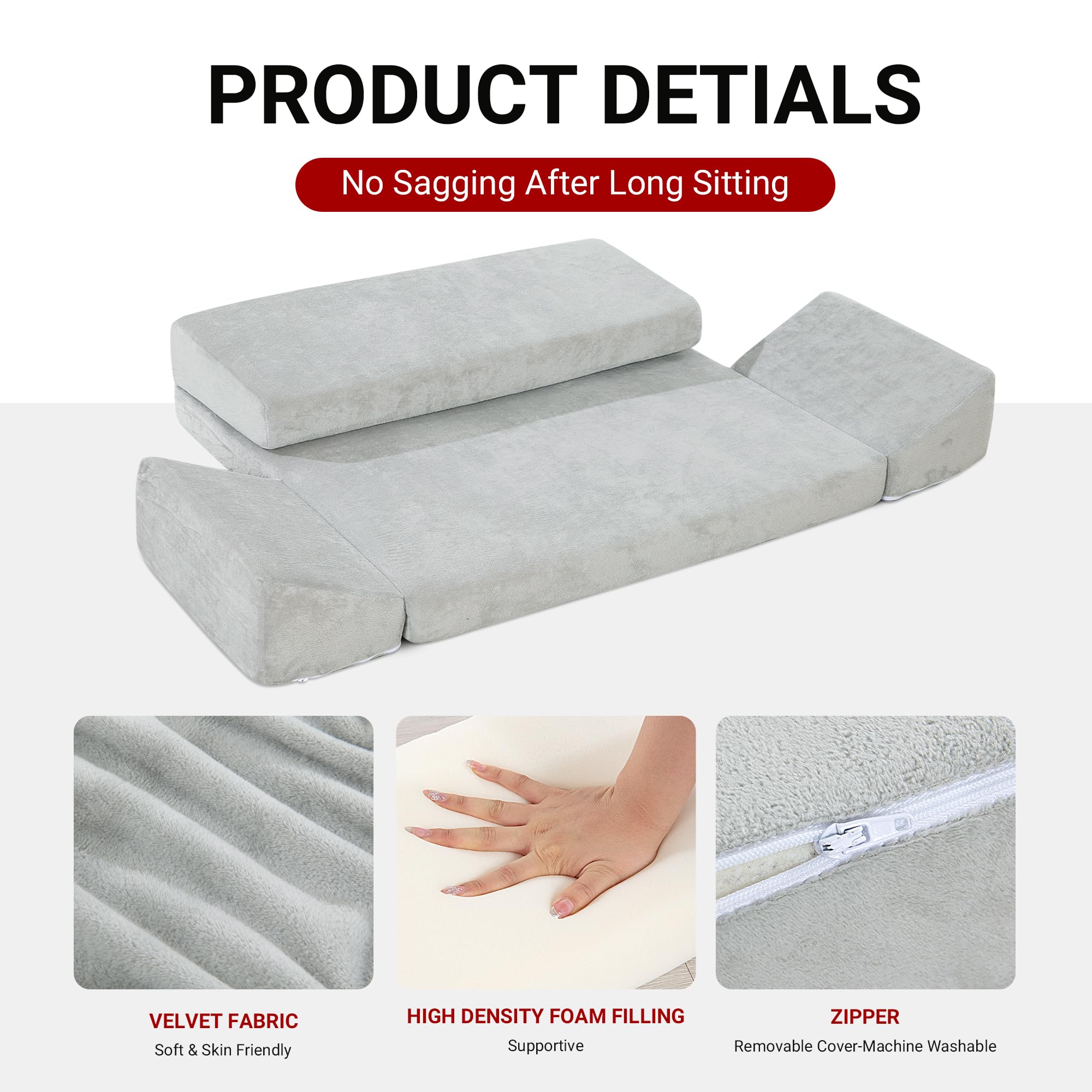 HOMBYS Meditation Cushion Foam Meditation Pillows for Sitting on Floor, Large Yoga Pillow for Adult, Meditation Mat with 2 Knee Cushions and Hip Support-3 Shapes for Different People-Supportive - Image 5