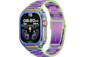 MioHHR Stainless Steel Band and Case Compatible with Apple Watch Band 49mm, Men Metal Protective Bumper Cover for iWatch Series Ultra 3/2/1, Multicolor