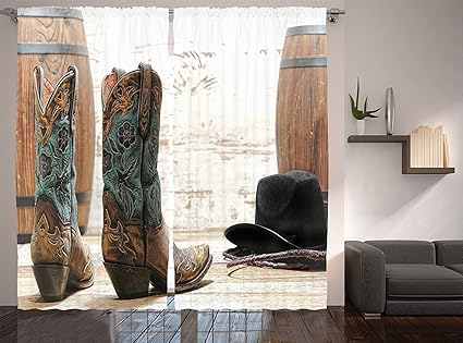 Western Decor Collection American Rodeo Cowgirl Design Leather Boots With Fancy And Rustic Picture Window Treatments Living Room Bedroom Curtain 2