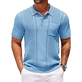 COOFANDY Knit Polo Shirts for Men Short Sleeve Textured Polo Shirt Slim Fit Summer Collared T Shirt with Pocket